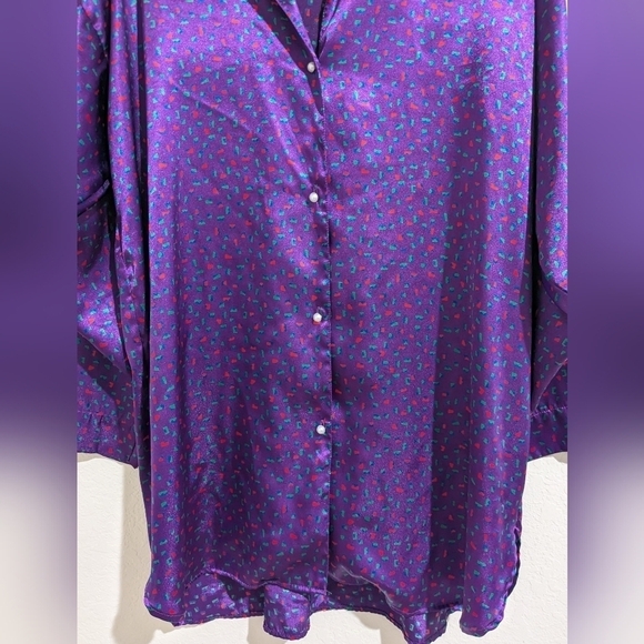 Victoria's Secret Vintage Purple Geometric Pearl Button Satin Nightgown 80s - Picture 6 of 12